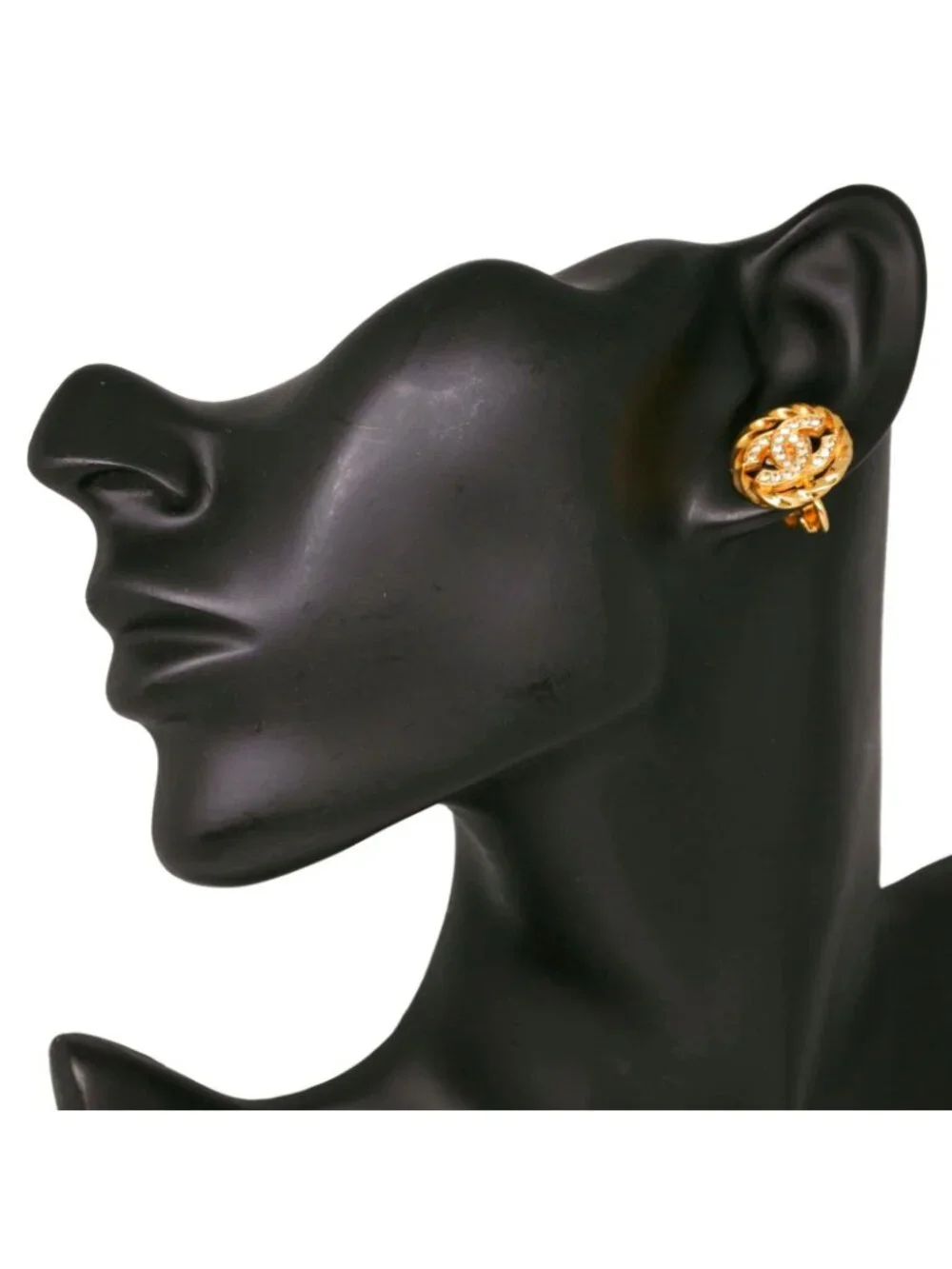 Chanel CC Logo Vintage Gold Plated Rhinestone Earrings